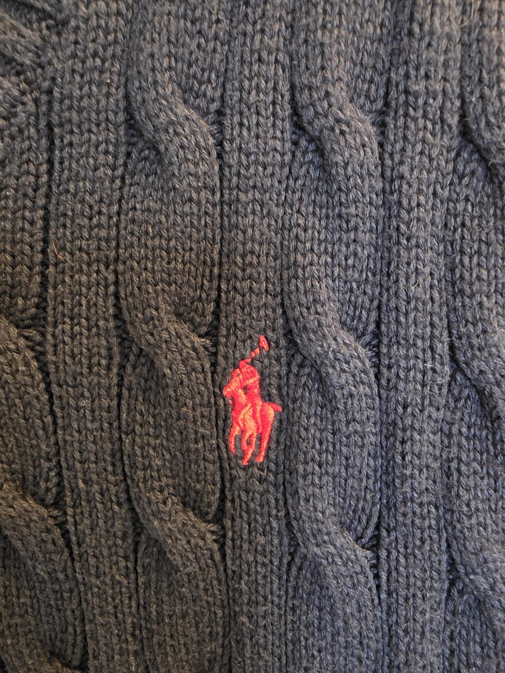 Polo by Ralph Lauren Navy Cable Knit Sweater with Red Trim - Picture 4 of 4